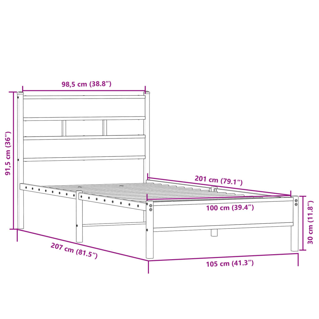 vidaXL Bed Frame without Mattress Sonoma Oak 100x200 cm Engineered Wood