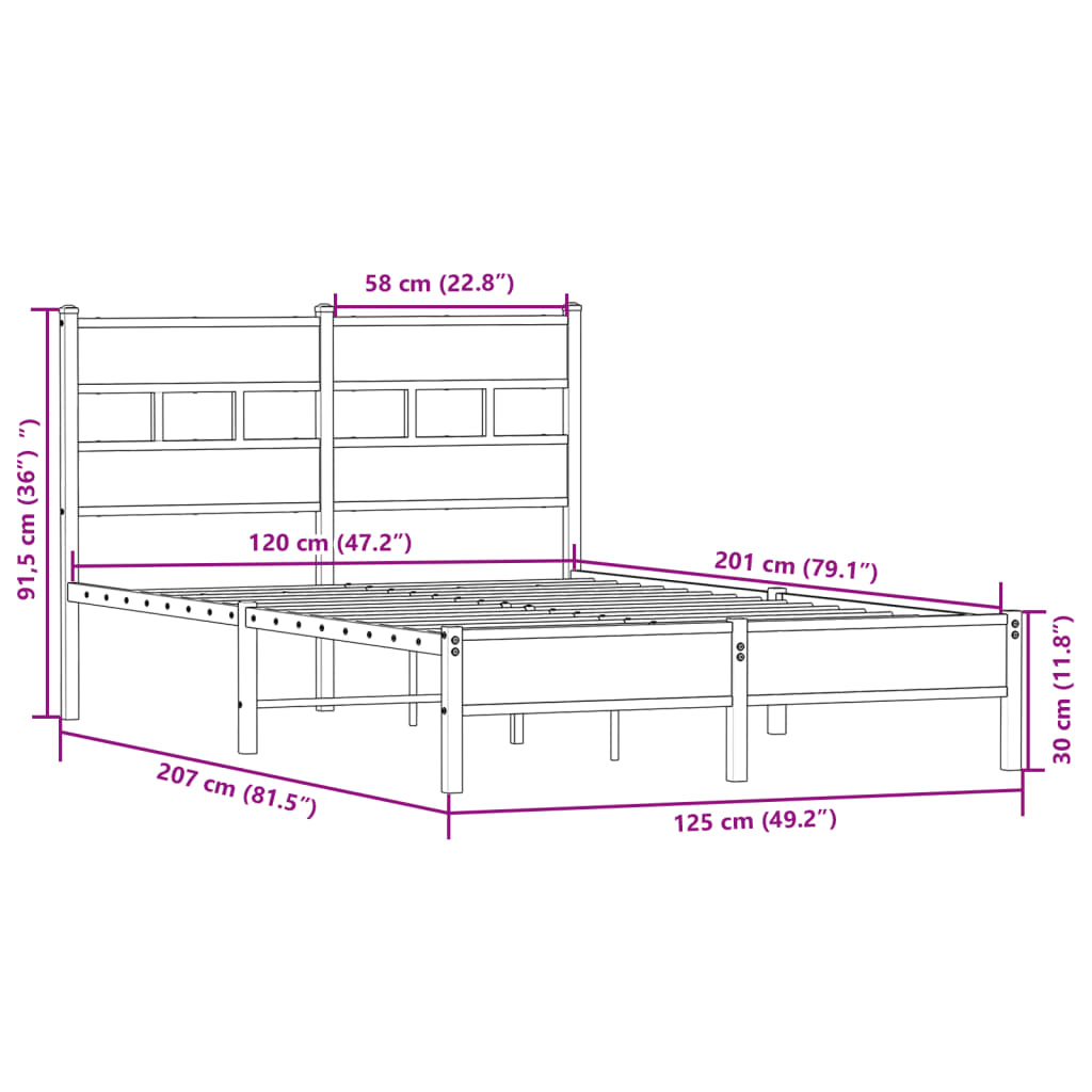 vidaXL Bed Frame without Mattress Sonoma Oak 120x200 cm Engineered Wood