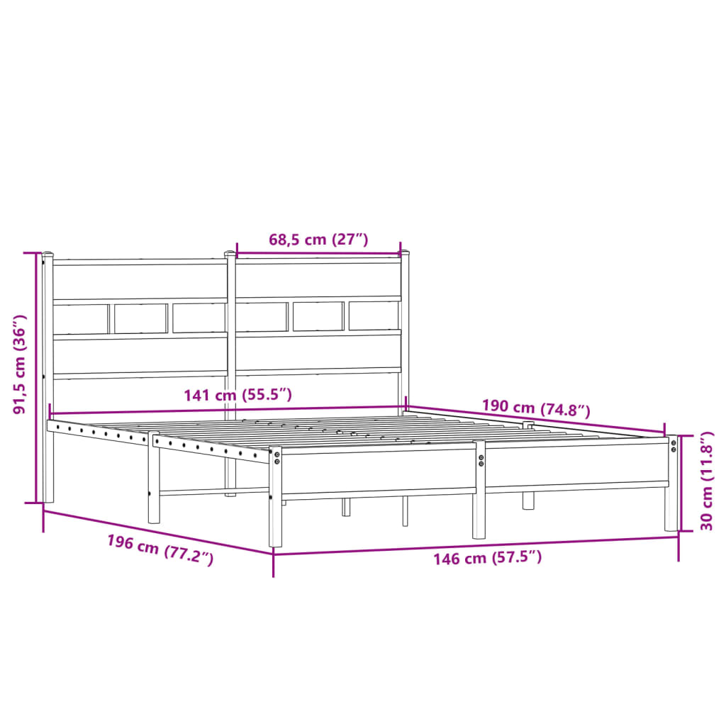 vidaXL Bed Frame without Mattress Sonoma Oak 140x190 cm Engineered Wood
