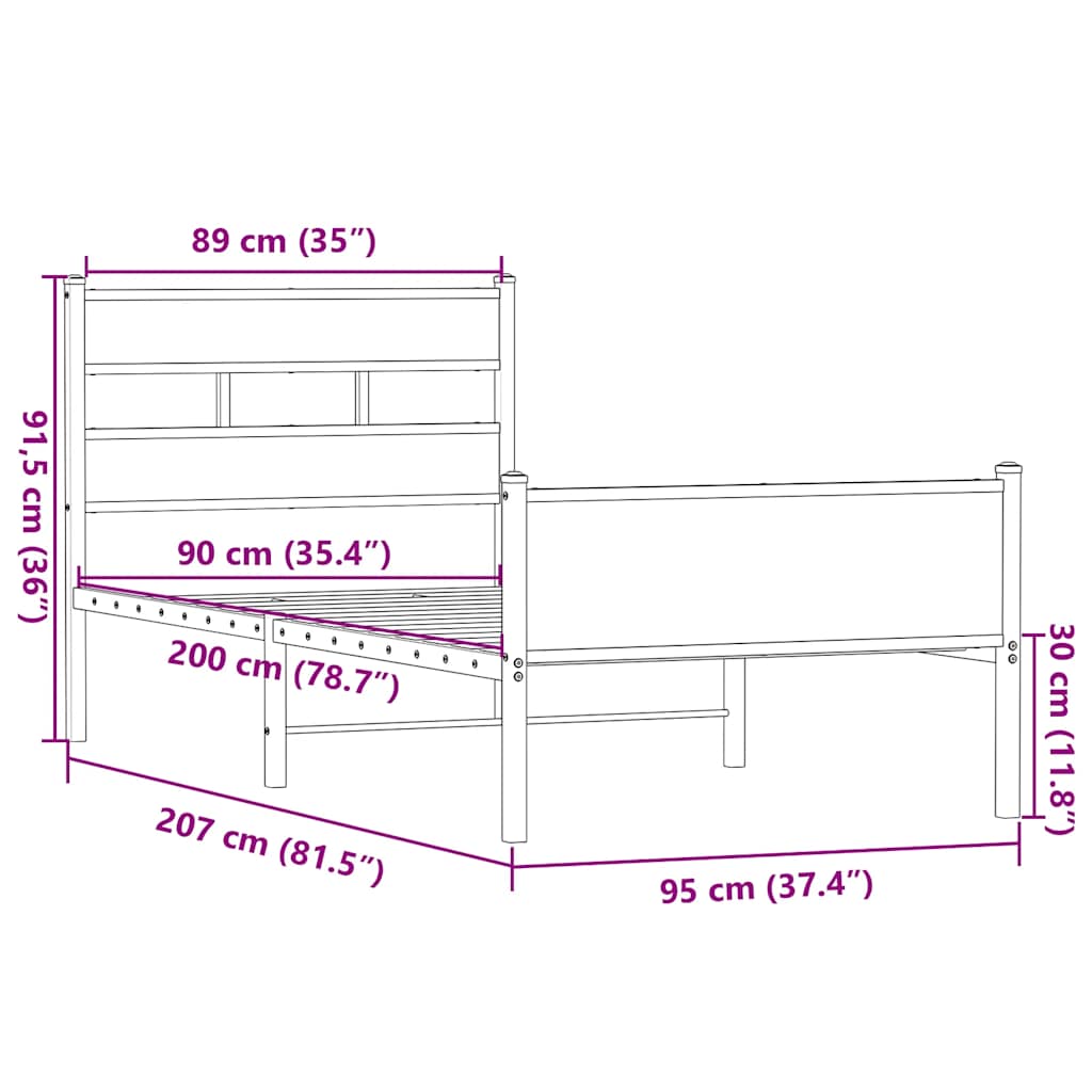 vidaXL Bed Frame without Mattress Sonoma Oak 90x200 cm Engineered Wood
