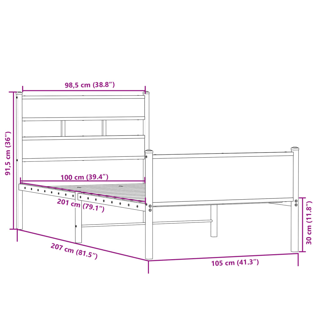 vidaXL Bed Frame without Mattress Sonoma Oak 100x200 cm Engineered Wood