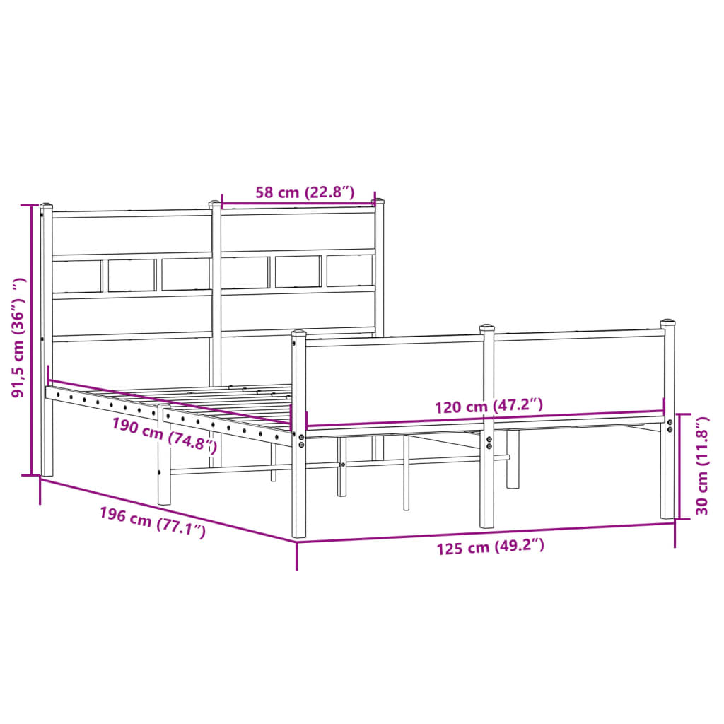 vidaXL Bed Frame without Mattress Sonoma Oak 120x190 cm Small Double Engineered Wood