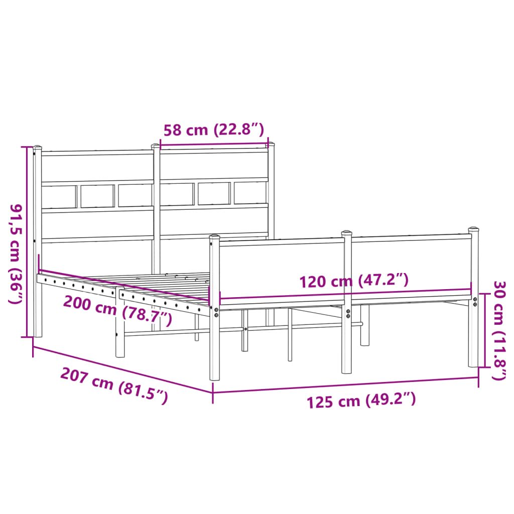 vidaXL Bed Frame without Mattress Sonoma Oak 120x200 cm Engineered Wood