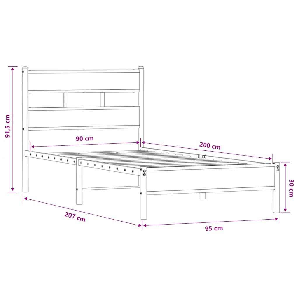 vidaXL Bed Frame without Mattress Brown Oak 90x200 cm Engineered Wood