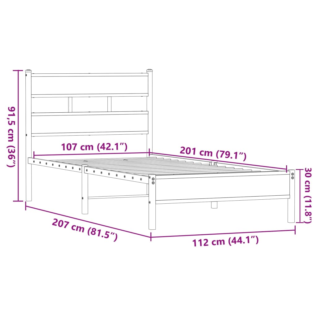 vidaXL Bed Frame without Mattress Brown Oak 107x203 cm Engineered Wood