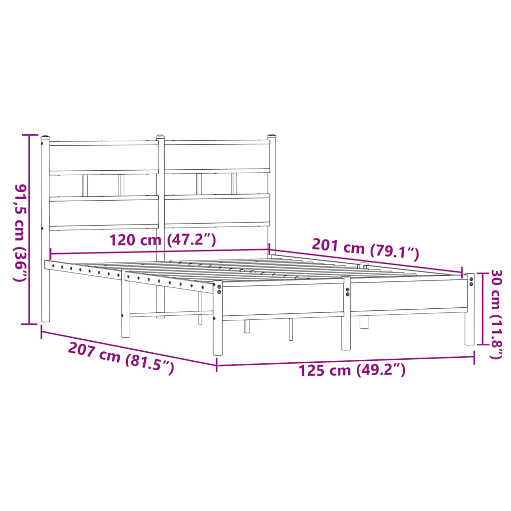 vidaXL Bed Frame without Mattress Brown Oak 120x200 cm Engineered Wood