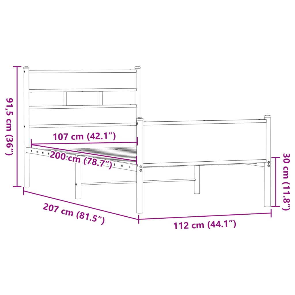 vidaXL Bed Frame without Mattress Brown Oak 107x203 cm Engineered Wood