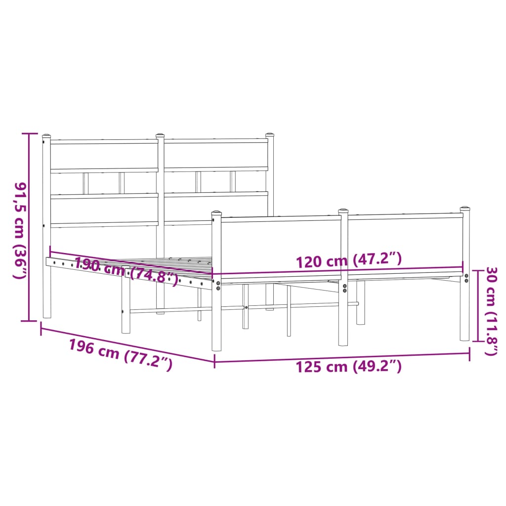 vidaXL Bed Frame without Mattress Brown Oak 120x190 cm Small Double Engineered Wood