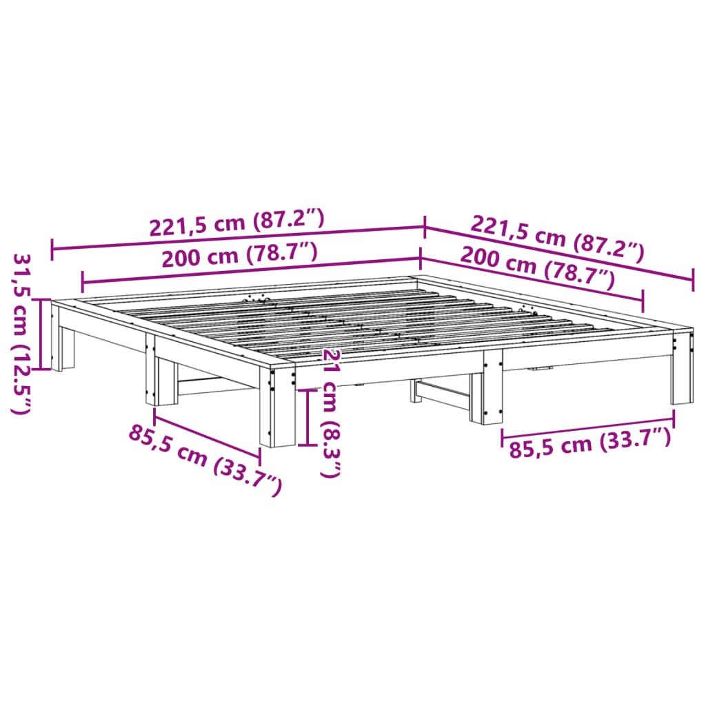 vidaXL Bed Frame without Mattress 200x200 cm Solid Wood Pine