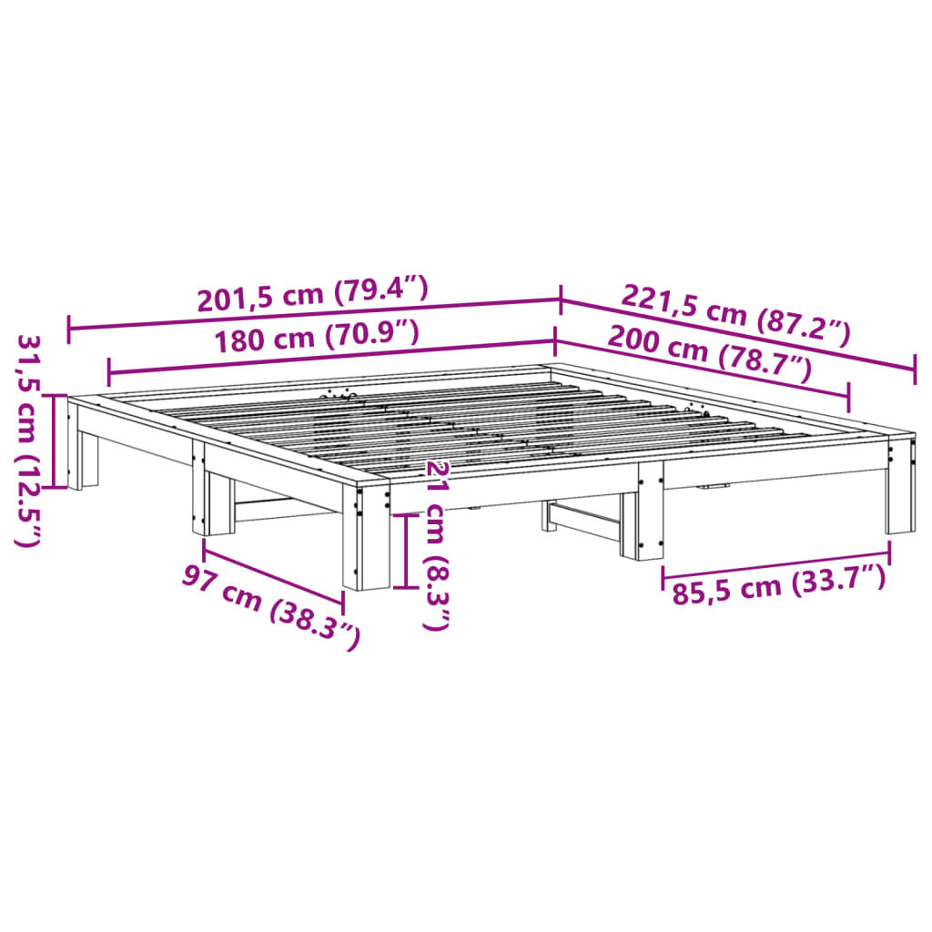 vidaXL Bed Frame without Mattress Wax Brown 180x200 cm Solid Wood Pine