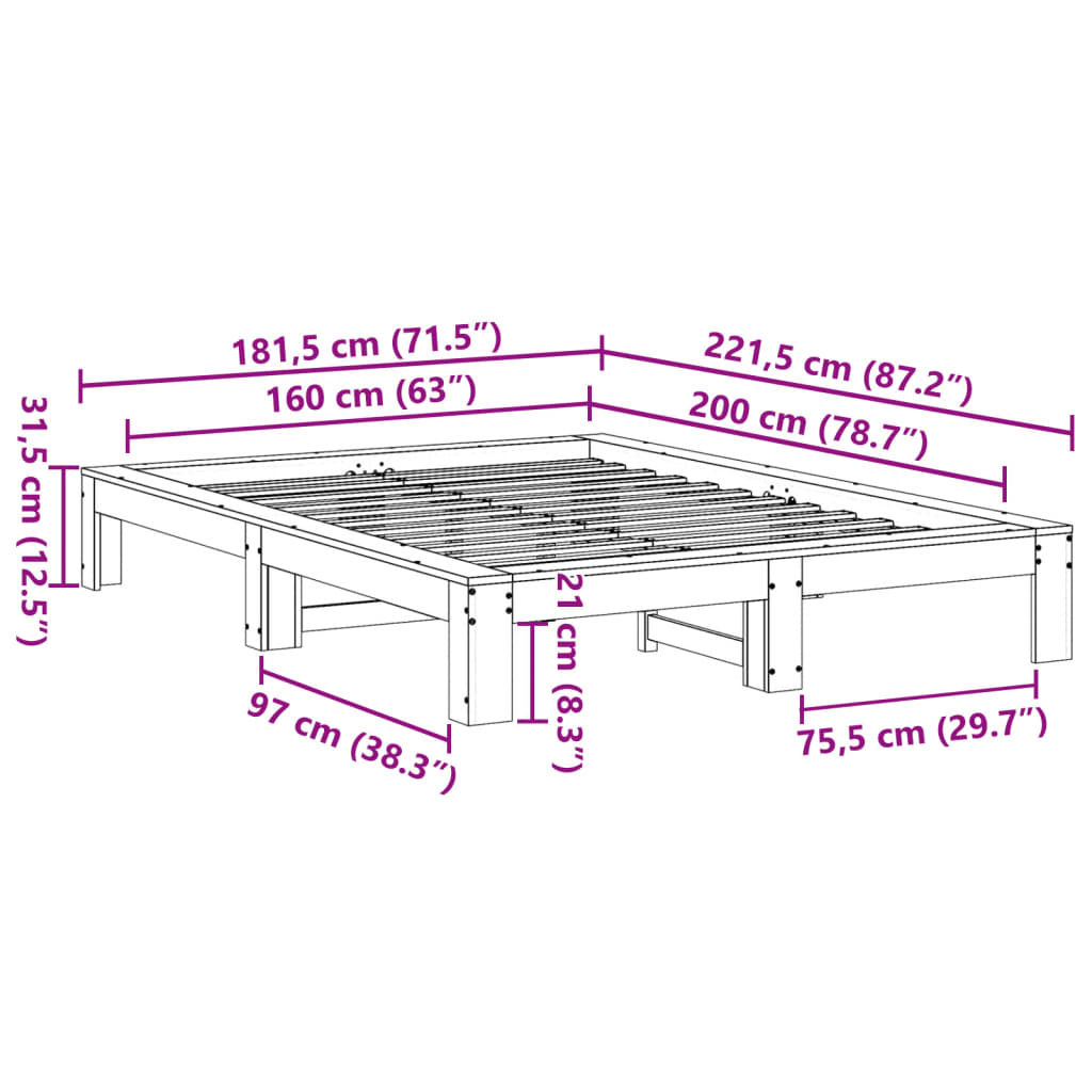 vidaXL Bed Frame without Mattress White 160x200 cm Solid Wood Pine