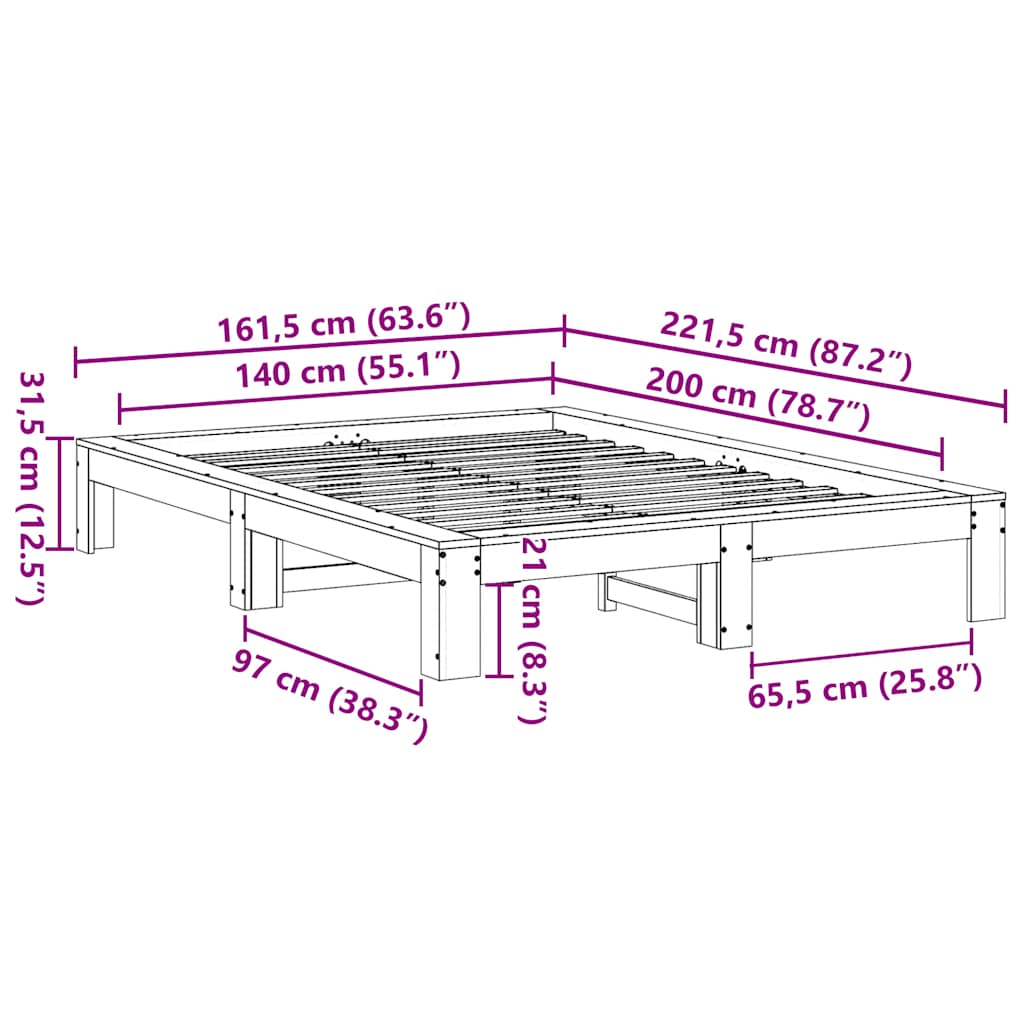 vidaXL Bed Frame without Mattress 140x200 cm Solid Wood Pine