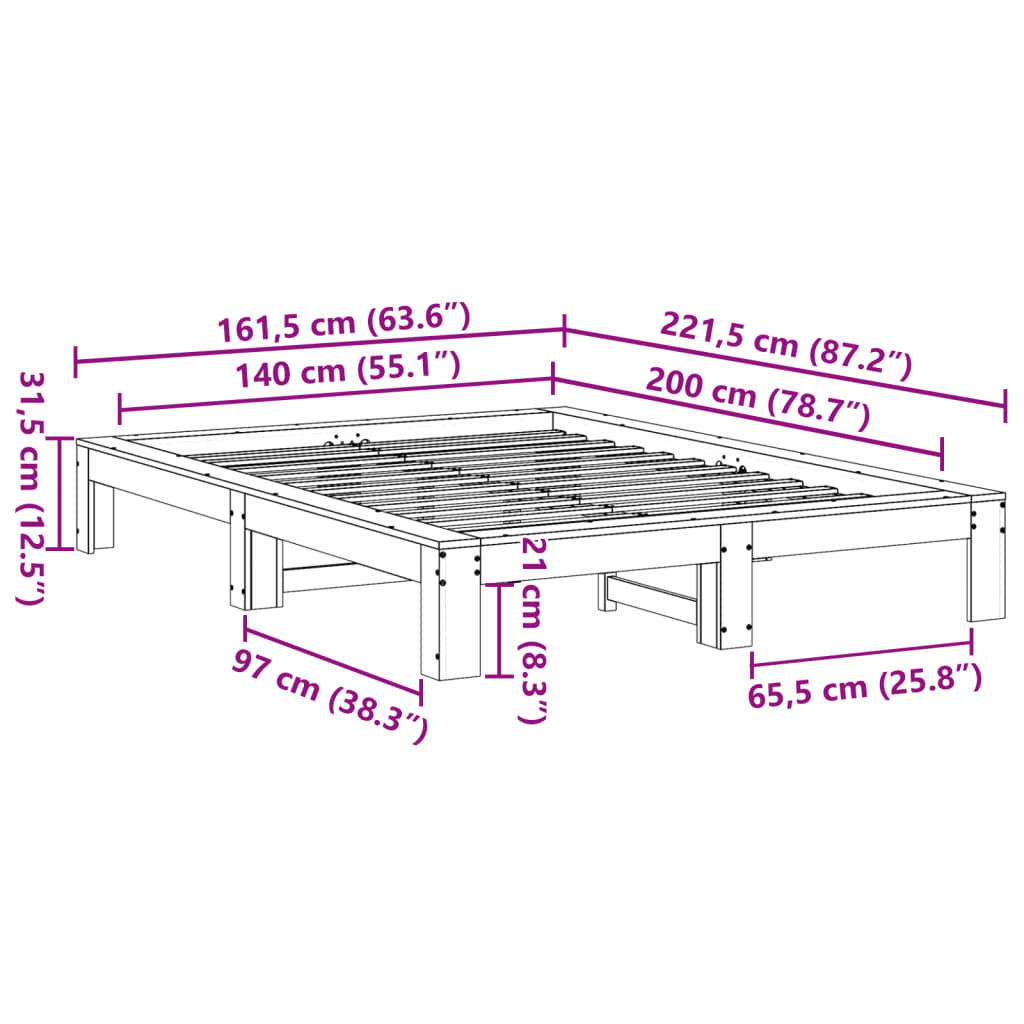 vidaXL Bed Frame without Mattress White 140x200 cm Solid Wood Pine