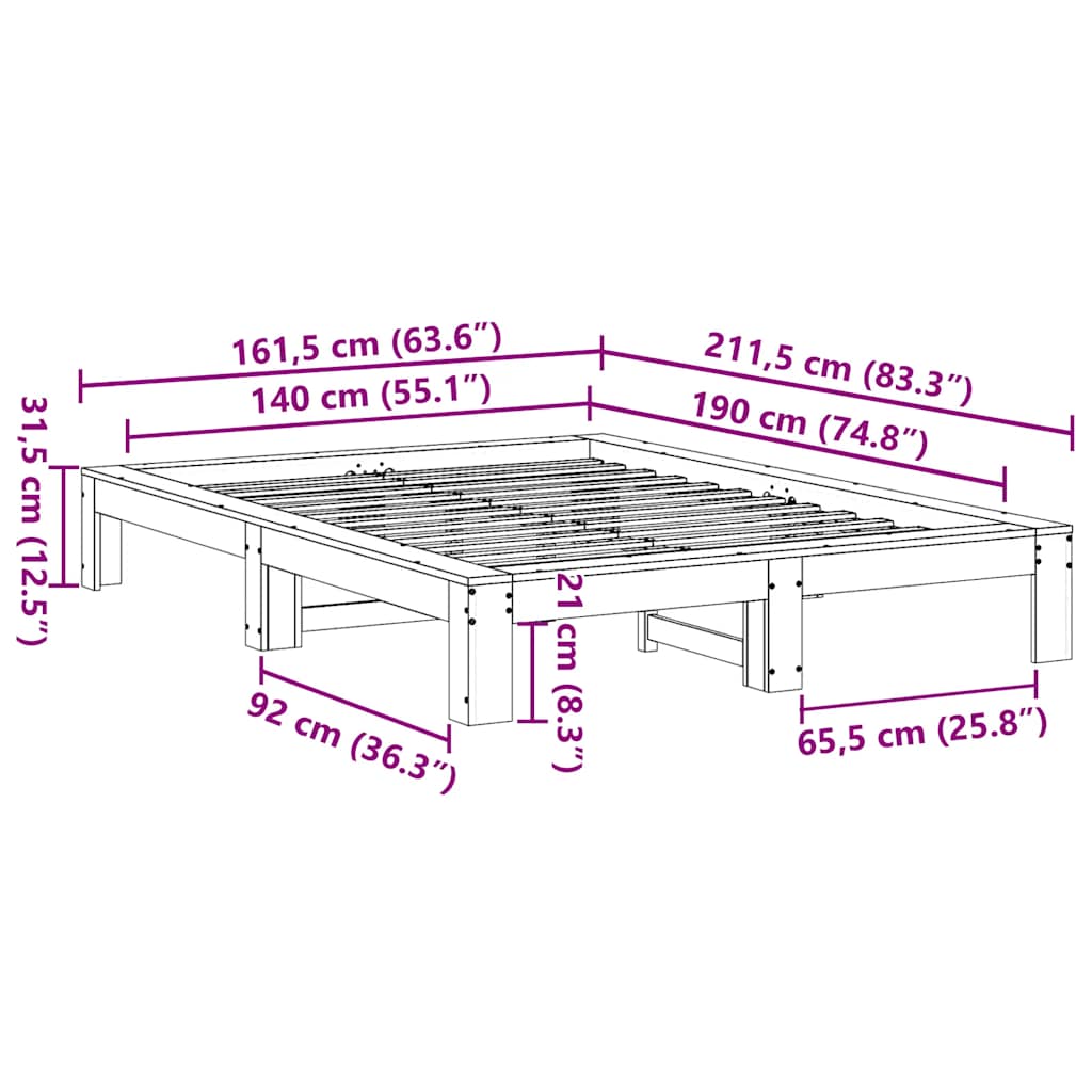vidaXL Bed Frame without Mattress 140x190 cm Solid Wood Pine