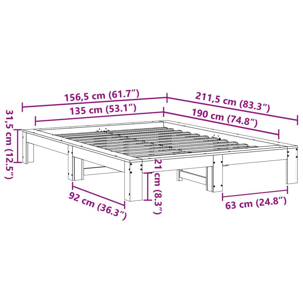vidaXL Bed Frame without Mattress 135x190 cm Double Solid Wood Pine