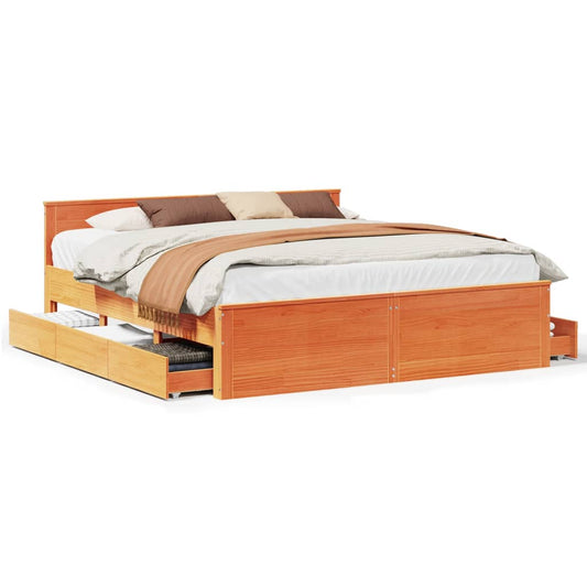 vidaXL Bed Frame without Mattress with Headboard Wax Brown 180x200 cm