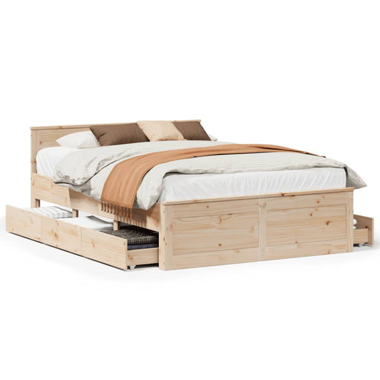 vidaXL Bed Frame without Mattress with Headboard 150x200 cm King Size Solid Wood Pine
