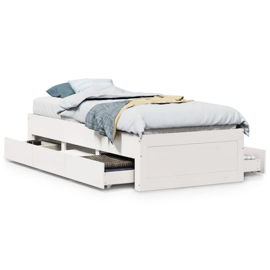 vidaXL Bed Frame without Mattress with Drawers White 90x200 cm Solid Wood Pine
