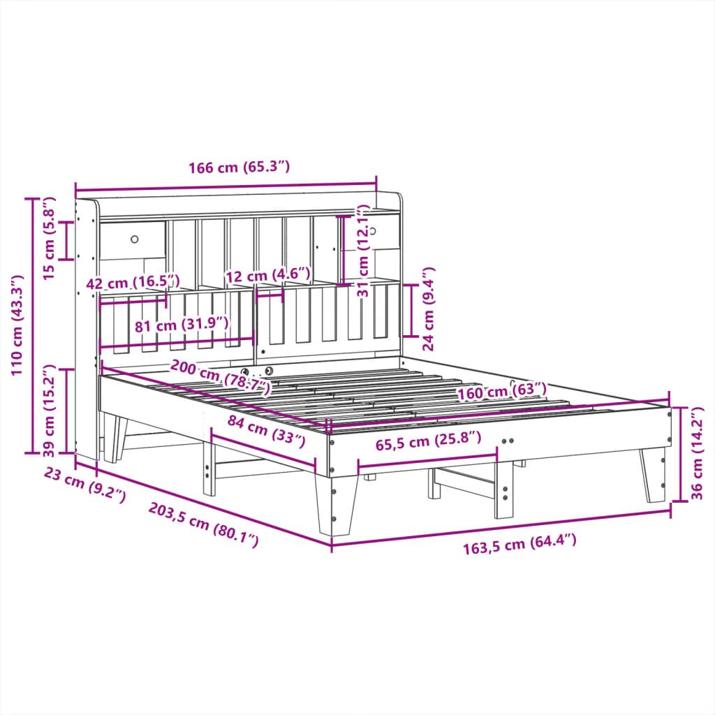 vidaXL Bed Frame without Mattress White 160x200 cm Solid Wood Pine