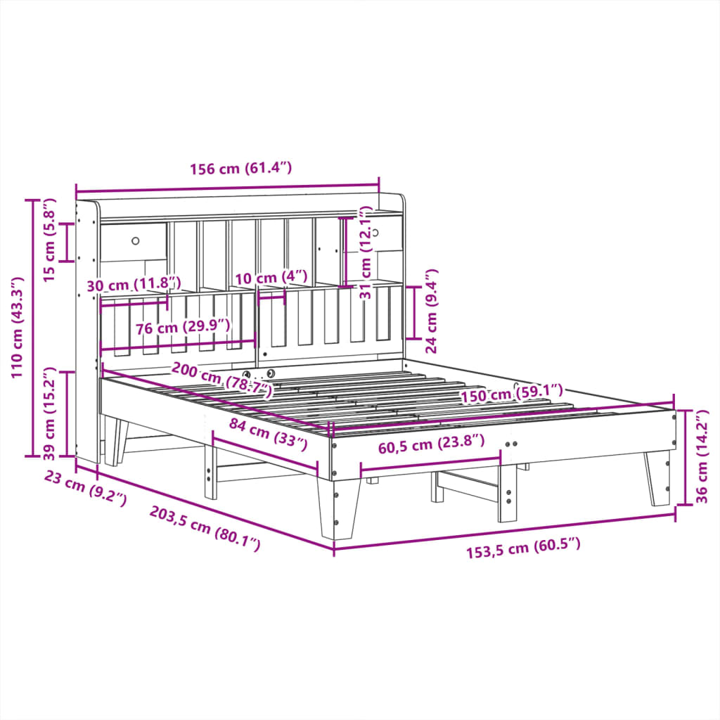 vidaXL Bed Frame without Mattress White 150x200 cm King Size Solid Wood Pine