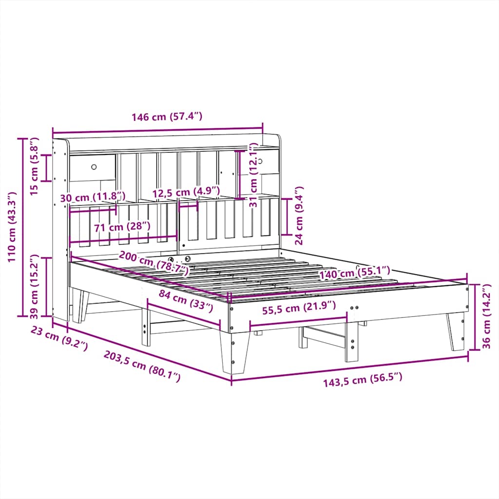 vidaXL Bed Frame without Mattress White 140x200 cm Solid Wood Pine