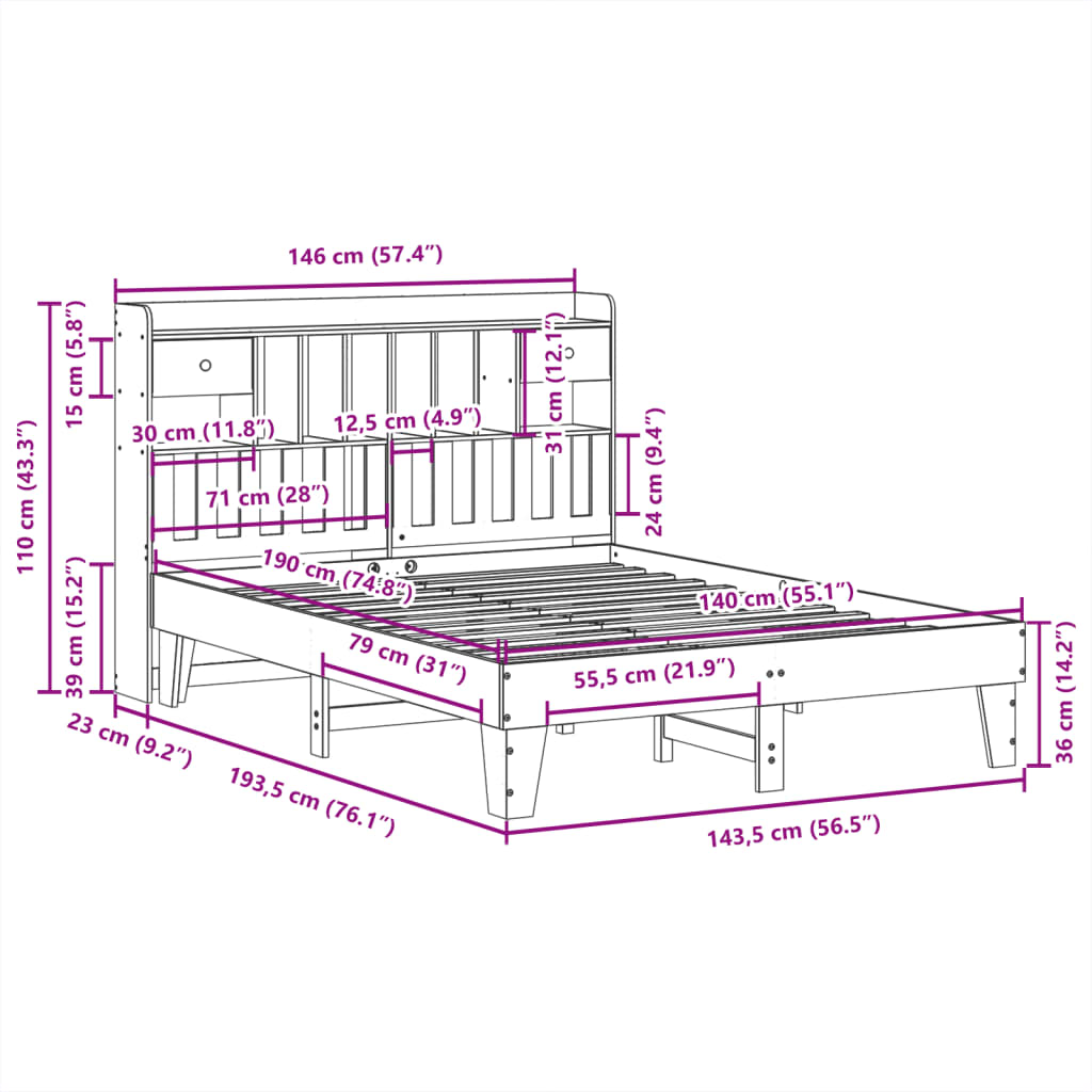 vidaXL Bed Frame without Mattress White 140x190 cm Solid Wood Pine
