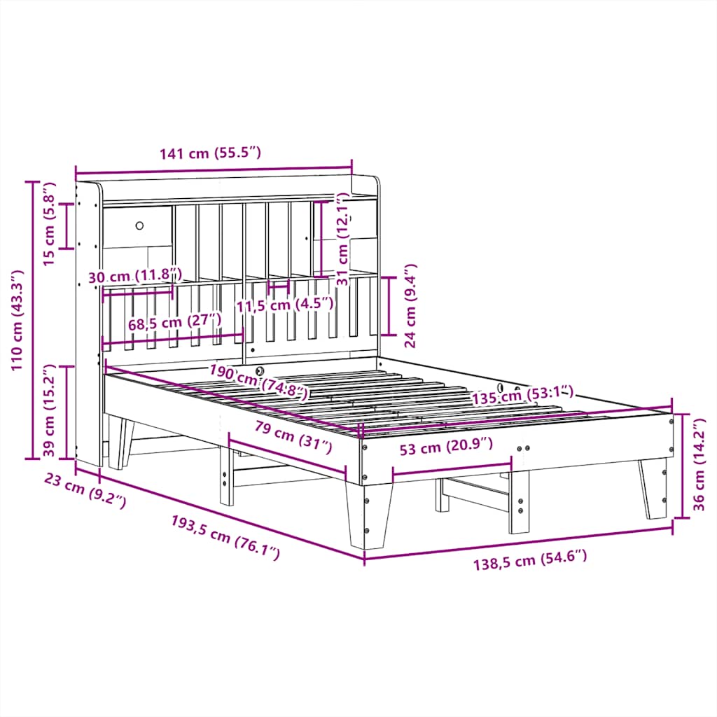 vidaXL Bed Frame without Mattress White 135x190 cm Solid Wood Pine