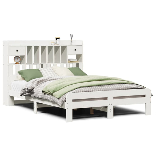 vidaXL Bookcase Bed without Mattress White 150x200 cm King Size Solid Wood Pine