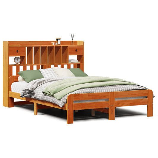 vidaXL Bookcase Bed without Mattress Wax Brown 150x200 cm King Size Solid Wood Pine
