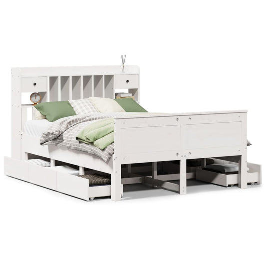 vidaXL Bookcase Bed without Mattress White 150x200 cm King Solid Wood Pine