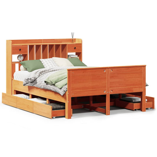 vidaXL Bookcase Bed without Mattress Wax Brown 150x200 cm King Solid Wood Pine