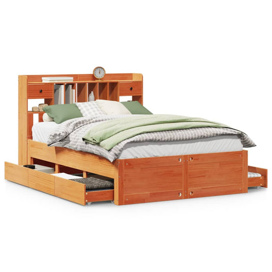 vidaXL Bookcase Bed without Mattress Wax Brown 150x200 cm King Size Solid Wood Pine