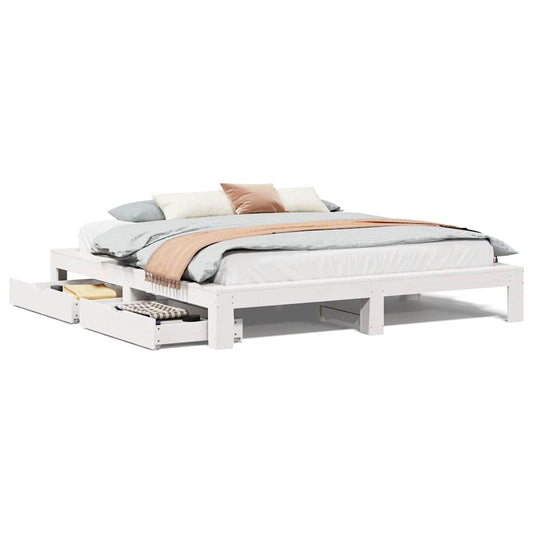 vidaXL Bed Frame without Mattress White 180x200 cm Super King Solid Wood Pine
