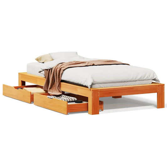 vidaXL Bed Frame without Mattress Wax Brown 75x190 cm Small Single Solid Wood Pine