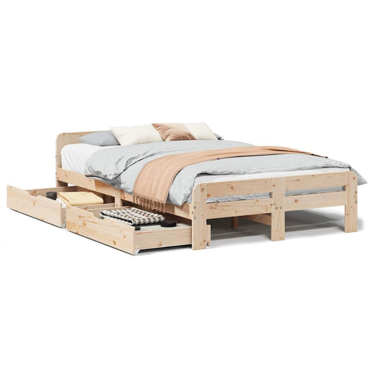 vidaXL Bed Frame | Natural | Solid pinewood | Small Double | Bed Frame