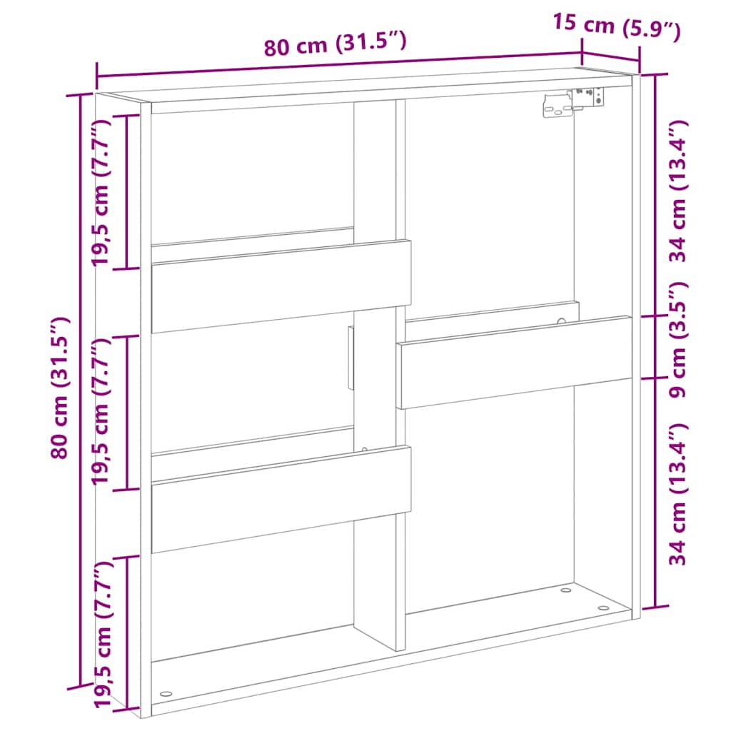 vidaXL Wall Cabinet Black 80x15x80 cm Engineered Wood