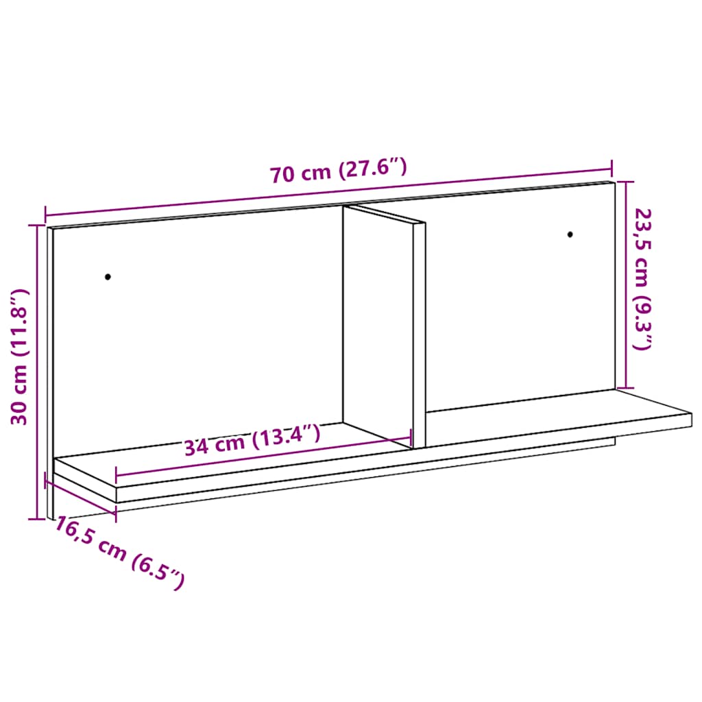 vidaXL Wall Cabinet 70x16,5x30 cm Black Engineered Wood