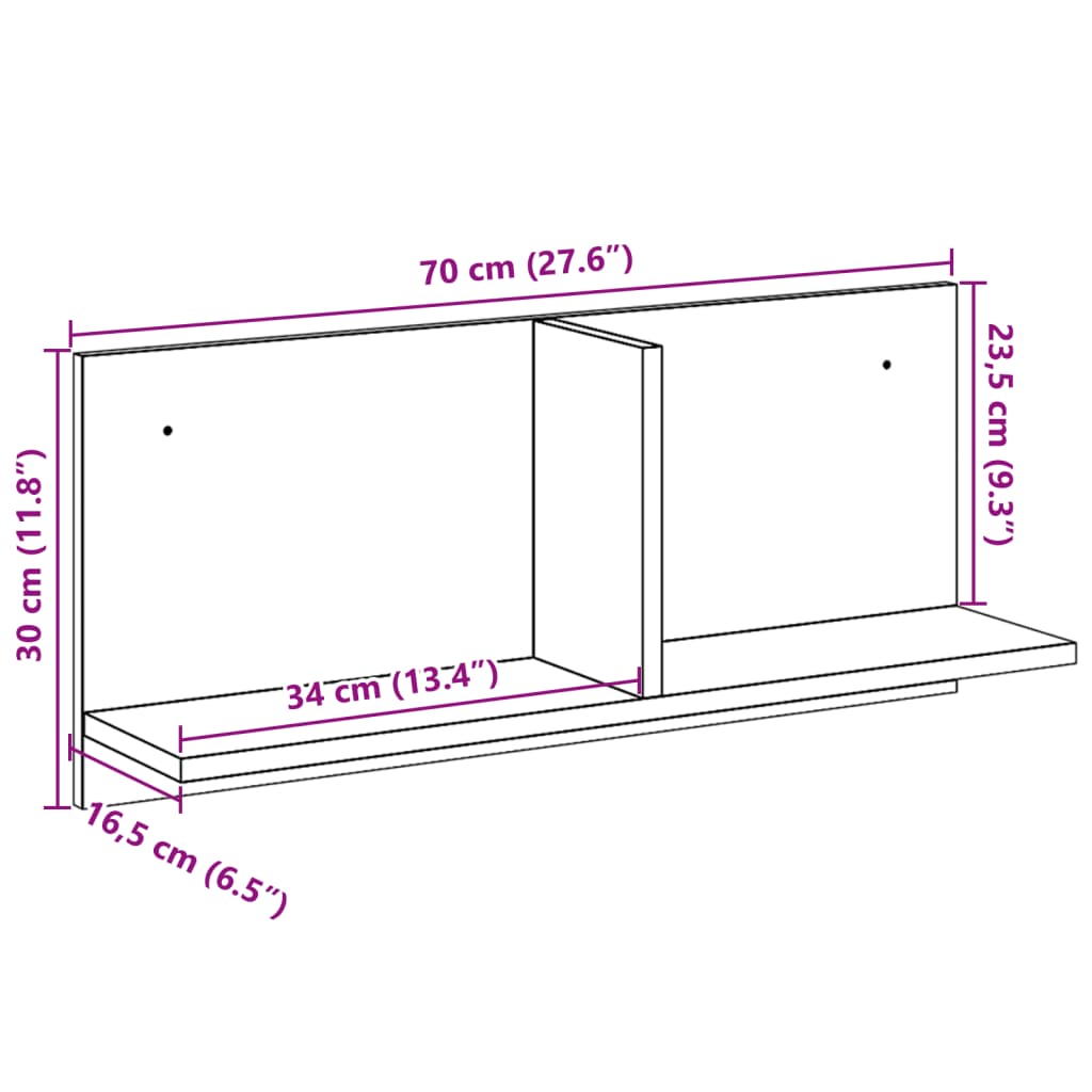 vidaXL Wall Cabinet 70x16,5x30 cm Sonoma Oak Engineered Wood