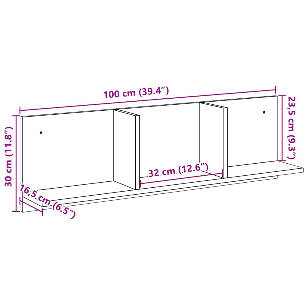 vidaXL Wall Cabinet 100x16,5x30 cm Black Engineered Wood