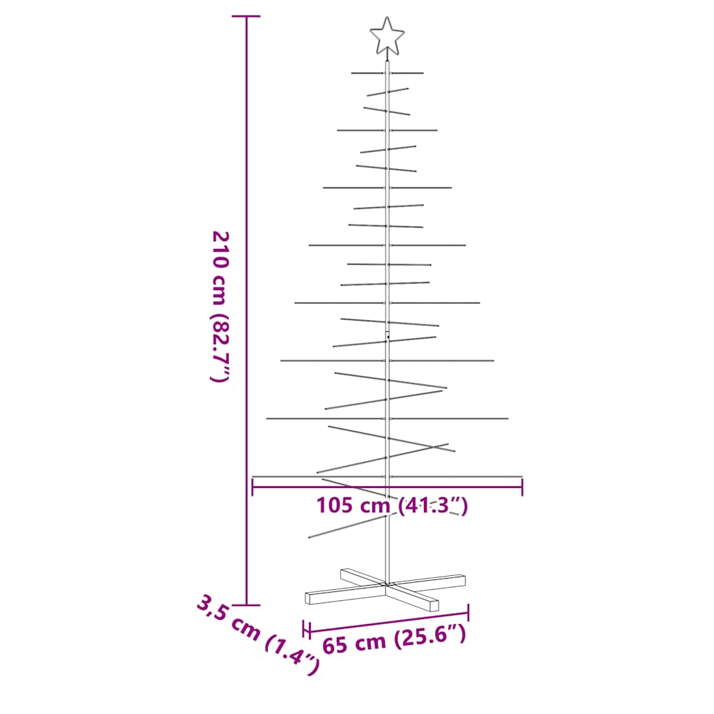 vidaXL Metal Christmas Tree with Wooden Base Black 210 cm