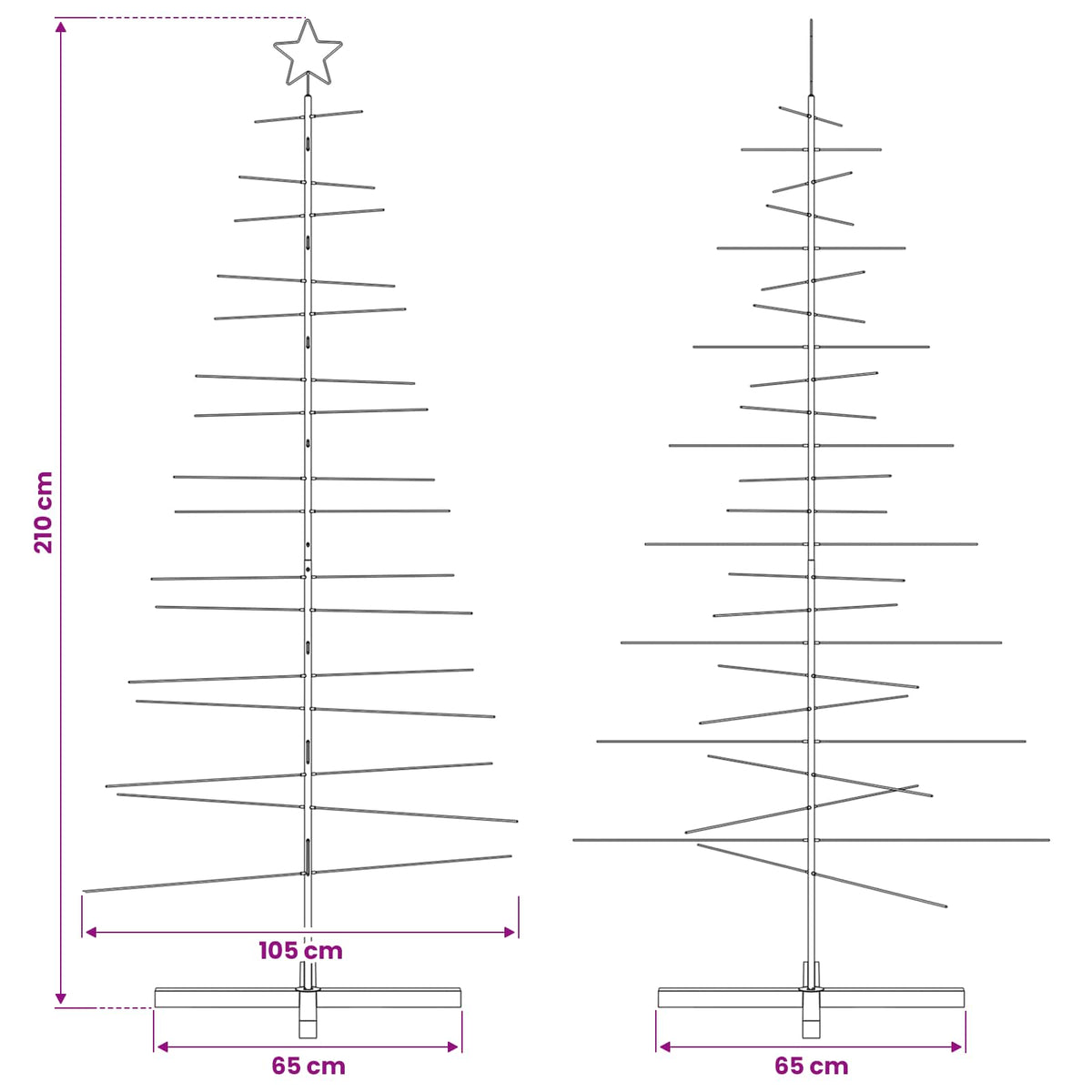 vidaXL Metal Christmas Tree with Wooden Base Black 210 cm
