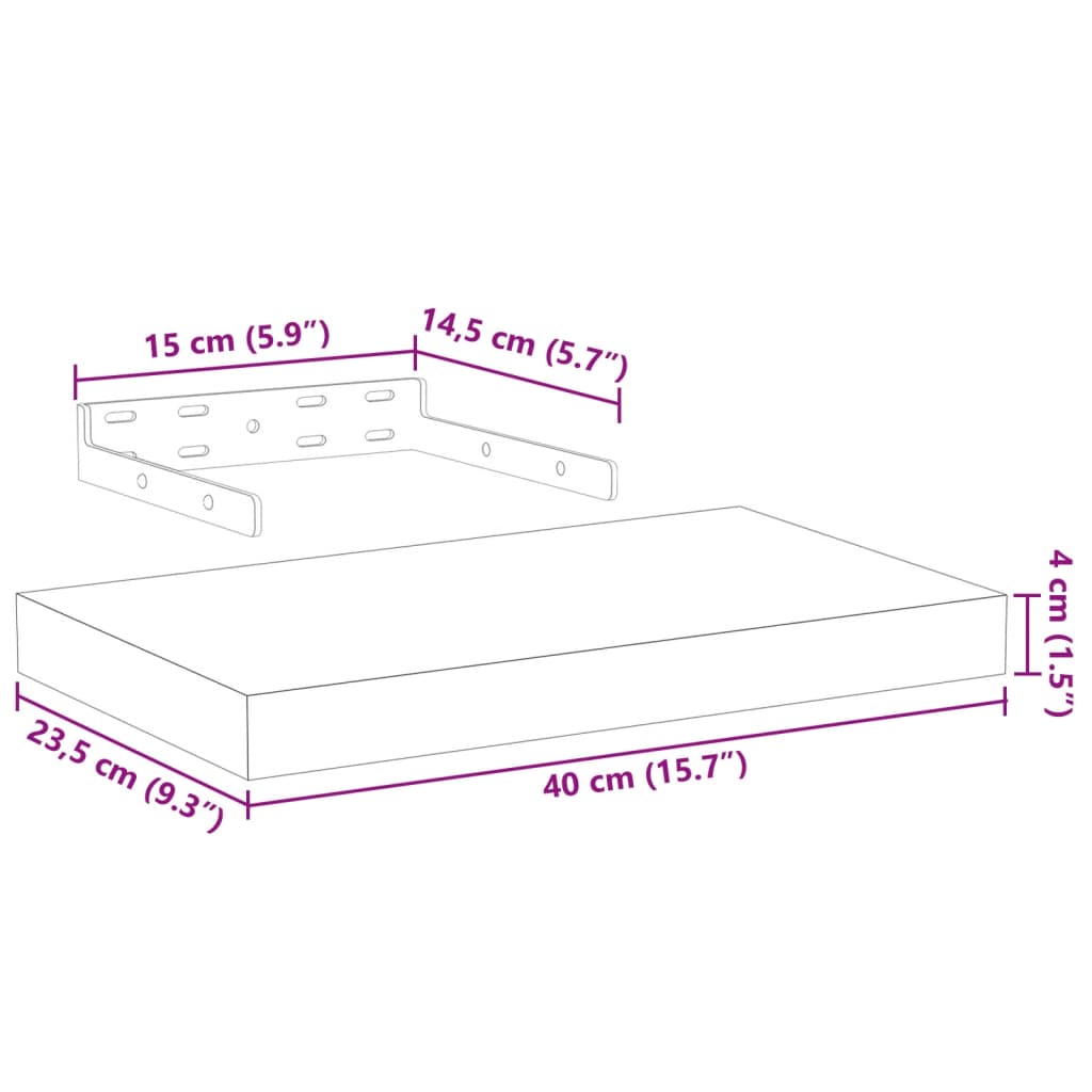vidaXL Floating Shelves 2 pcs 40x23,5x4 cm Engineered Wood