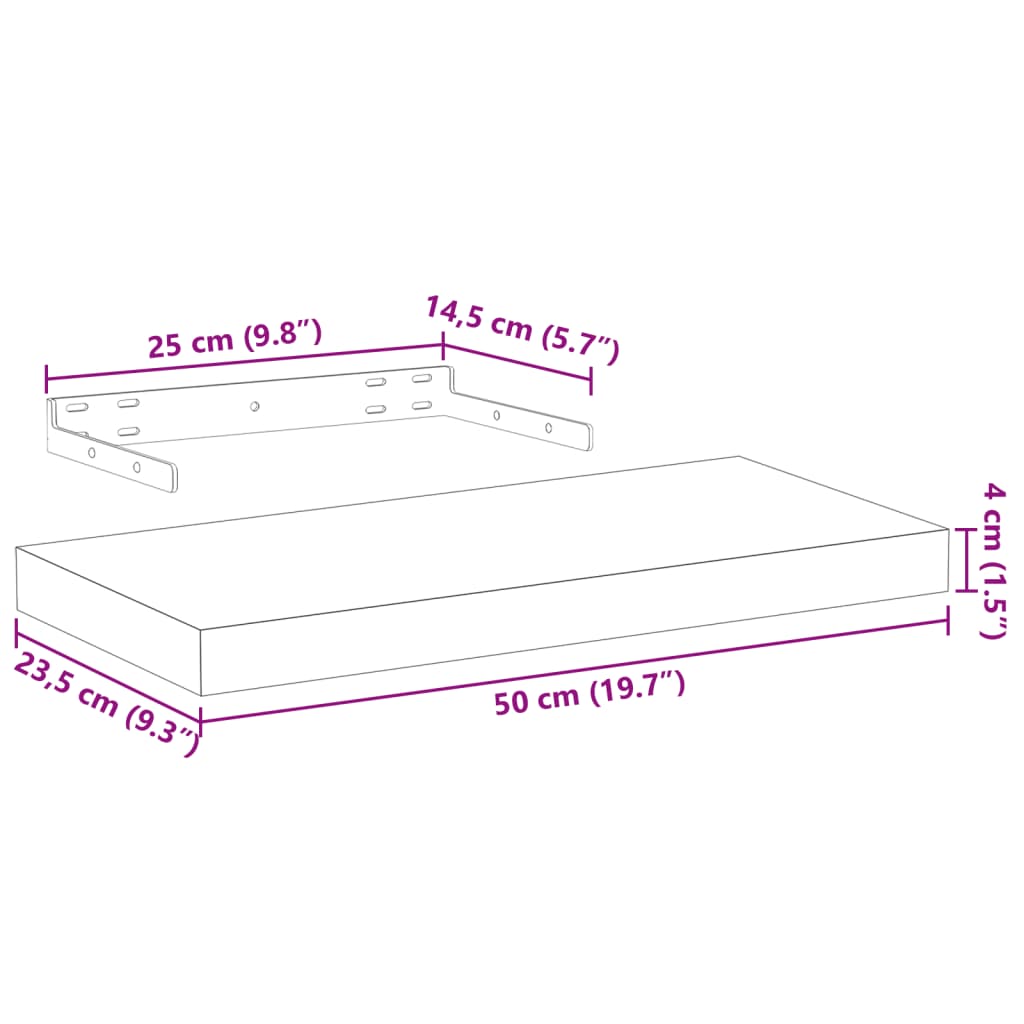vidaXL Floating Shelves 2 pcs 50x23,5x4 cm Engineered Wood