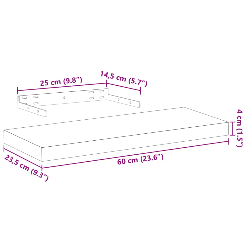 vidaXL Floating Shelves 4 pcs 60x23,5x4 cm Engineered Wood