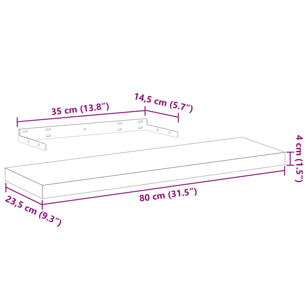 vidaXL Floating Shelves 2 pcs 80x23,5x4 cm Engineered Wood