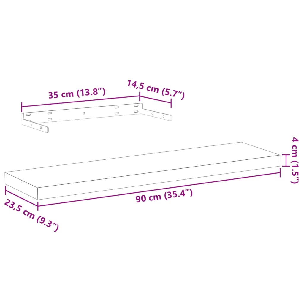 vidaXL Floating Shelf 90x23,5x4 cm Engineered Wood