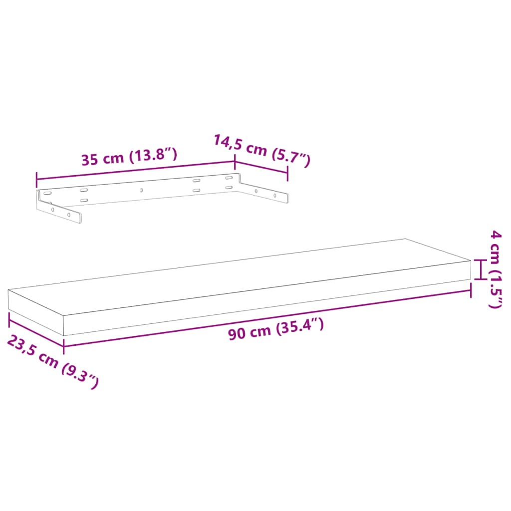 vidaXL Floating Shelves 4 pcs 90x23,5x4 cm Engineered Wood