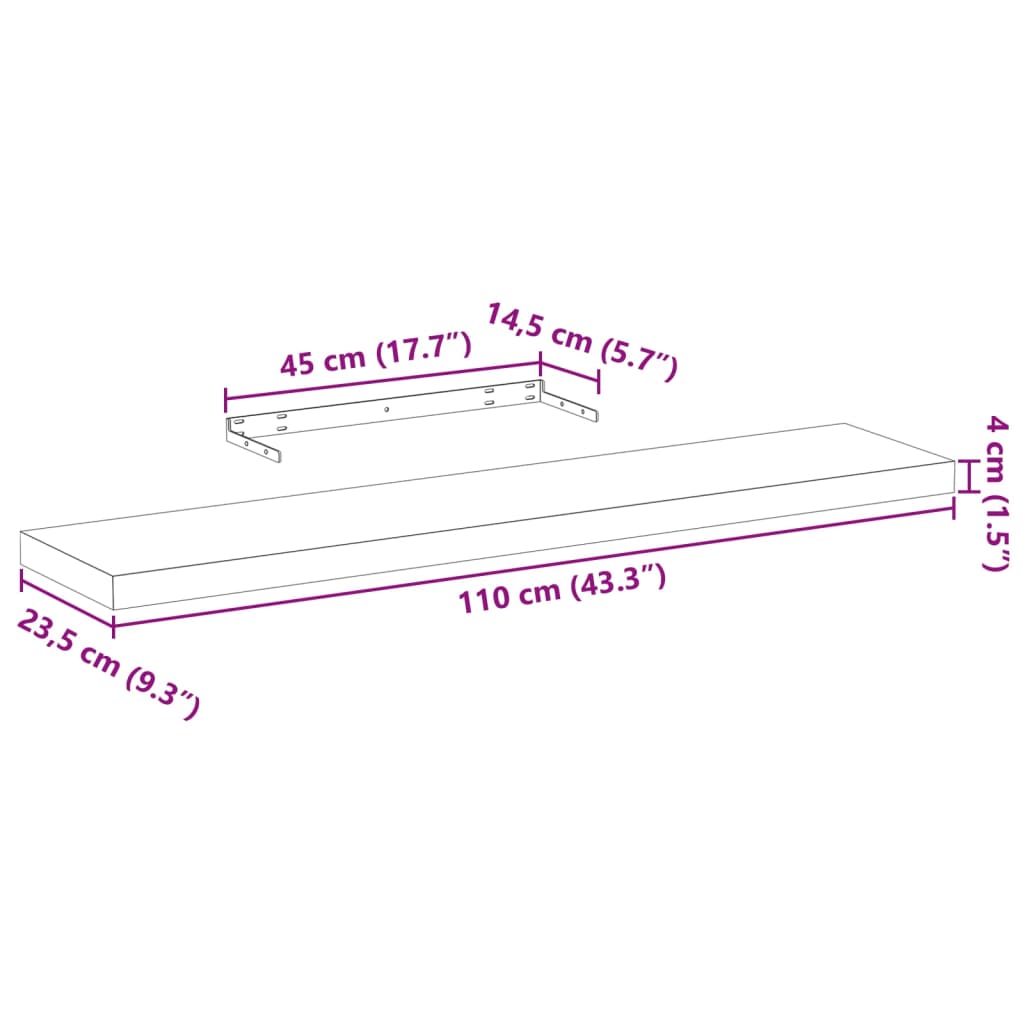 vidaXL Floating Shelves 4 pcs 110x23,5x4 cm Engineered Wood