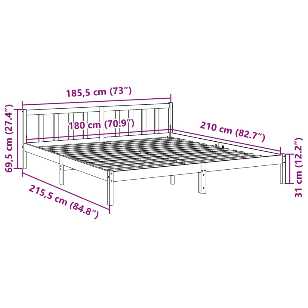 vidaXL Extra Long Bed Frame without Mattress 180x210 cm Solid Wood Pine