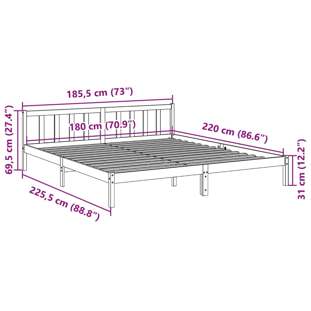 vidaXL Extra Long Bed Frame without Mattress 180x220 cm Solid Wood Pine